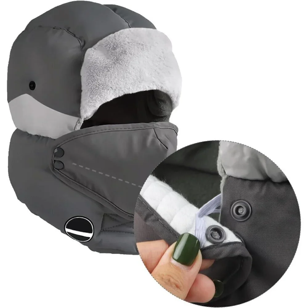 Unisex Gray Winter Trapper Face Mask Waterproof Ski Snow Imported Russian Hat